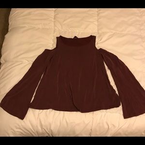 Maroon Cold-Shoulder Bell Sleeve top